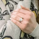 platinum oval and baguette three stone lab created diamond engagement ring ada diamonds design ad 459 on model