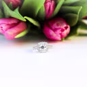 Custom Floral Lab Diamond Halo Engagement Ring with Channel Set Band in Platinum Ada Diamonds AD-179