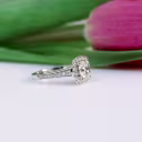 Custom Floral Lab Diamond Halo Engagement Ring with Channel Set Band in Platinum Side View Ada Diamonds AD-179