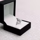 18k White Gold Custom Two Carat Pear Low Profile Halo Engagement Ring with Lab Diamonds Ada Diamonds Design Number 179 Profile View in Box