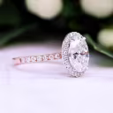 14k White and Rose Gold Three Carat Custom Oval Halo Engagement Ring with Lab Diamonds Ada Diamonds Design Number 179 Side View