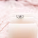 platinum emerald cut and trillion three stone engagement ring with nesting band ada diamonds design ad 258 and ad 466