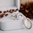 custom yellow gold 5ct lab diamond wedding set with emerald and baguette engagement ring and baguette wedding band ada diamonds design ad 464 and ad499