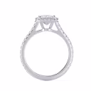 High Quality Synthetic Diamonds set in White Gold Emerald Halo Pavé Diamond Engagement Ring (Profile View)