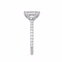 Diamonds set in White Gold Emerald Three Stone Pavé Setting (Side View)