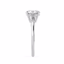 Exceptional Quality Synthetic Diamonds Round and Baguette Diamond Engagement Ring in White Gold (Side View)