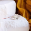 High Quality 3.25 ctw Lab Diamonds Radiant Cathedral Pavé Diamond Engagement Ring in Yellow Gold (Main View)
