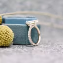 4.0 Carat Man Made Diamonds set in Yellow Gold Emerald Cathedral Pavé Setting (Profile View)