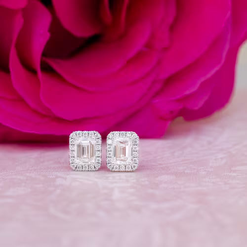 Heavenly Halo Emerald Studs in 14k White Gold 1.25ctw