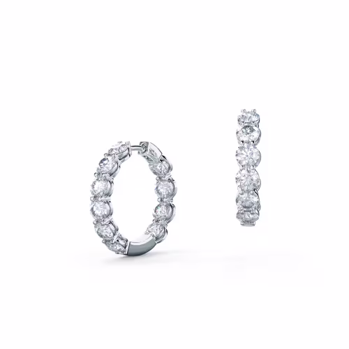 Prong-Set Huggie Hoop Earrings in 18k White Gold 1ctw