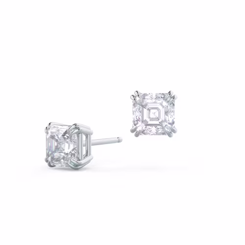 Asscher Stud Earrings in 14k White Gold 2ctw