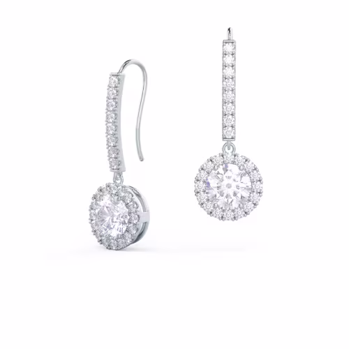 Heavenly Single Halo Drop Earrings in 14k White Gold 1.25ctw