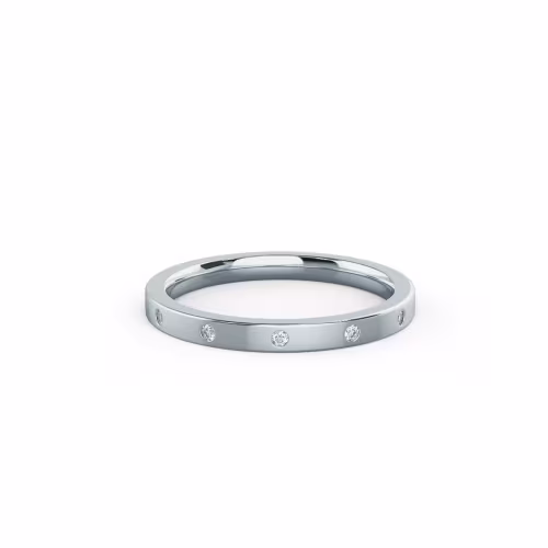 High Quality 0.12 Carat Round Diamonds set in 18k White Gold Petite Flat Flush Set Eternity Band (Main View)