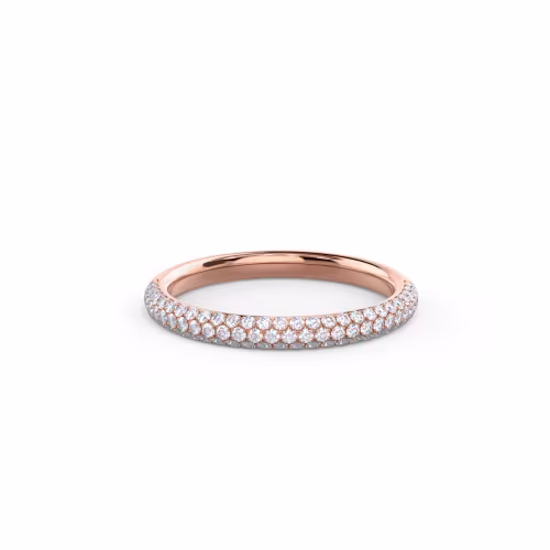 High Quality 0.4 Carat Round Man Made Diamonds set in 14kt Rose Gold Three Sided Pavé Half Band (Main View)