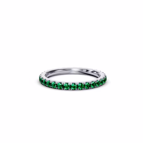 Synthetic Emeralds in U Pave Eternity Band White Gold(Main View)