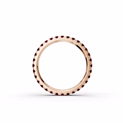 Exceptional Quality Round Ruby U Pavé Eternity Band in 14k Rose Gold(Profile View)