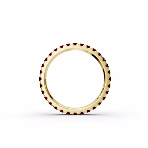 Round Ruby U Pavé Eternity Band in 14k Yellow Gold(Profile View)