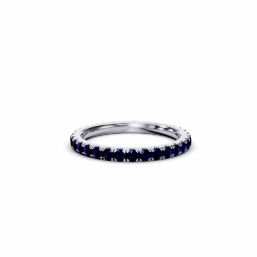 18k White Gold 0.8ctw Round Sapphire U Pavé Eternity Band(Main View)