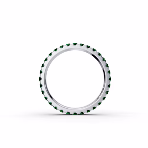 0.8 ctw Synthetic Emeralds set in 18 Karat White Gold Emerald U Pavé Eternity Band (Profile View)