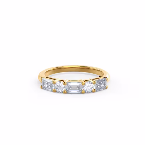 1.15 Carat Created Diamonds set in 14k Yellow Gold Emerald and Round East-West Five Stone (Main View)