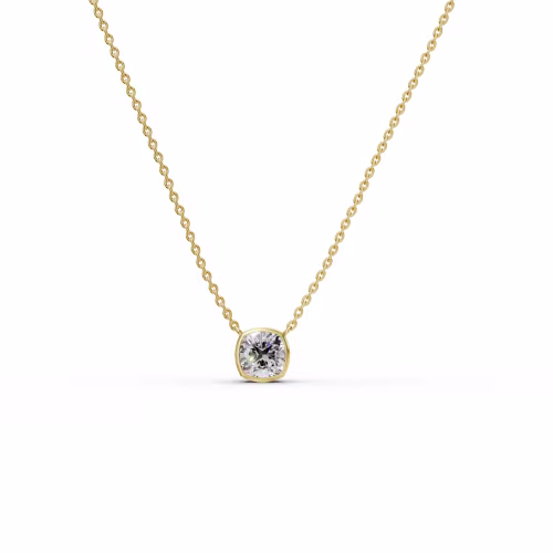 Exceptional Quality 1.5 Carat Man Made Diamonds set in 14kt Yellow Gold 1.5ctw Single Bezel Set Cushion Diamond Pendant in 14k Yellow Gold (Main View)