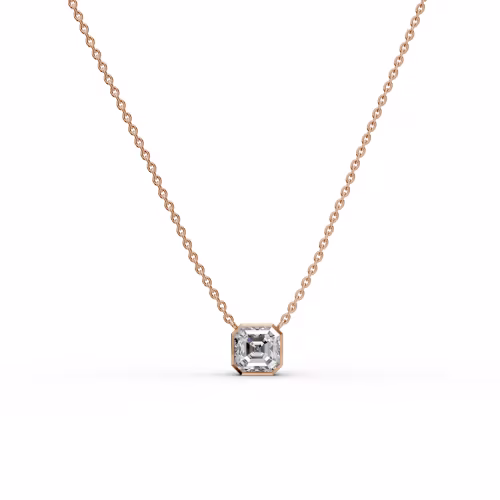 Hand Selected 1.5 ct Man Made Diamonds set in 14k Rose Gold Asscher Floating Bezel Pendant (Main View)