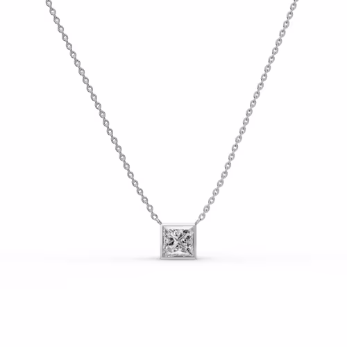 1.5 Carat Diamonds set in White Gold 1.5ctw Single Bezel Set Princess Diamond Pendant in 18k White Gold
