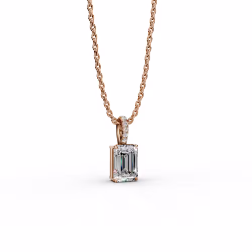 1.55 Carat Lab Diamonds set in 14k Rose Gold 1.55ctw Emerald Cut Diamond Pendant with Pave Diamond Bail in 14k Rose Gold (Side View)