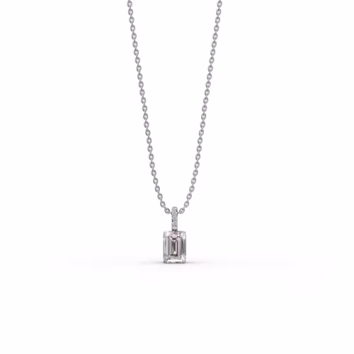 18 Karat White Gold 1.55ctw Emerald Cut Diamond Pendant with Pave Diamond Bail in 18k White Gold featuring 1.55 Carat Lab Diamonds (Main View)