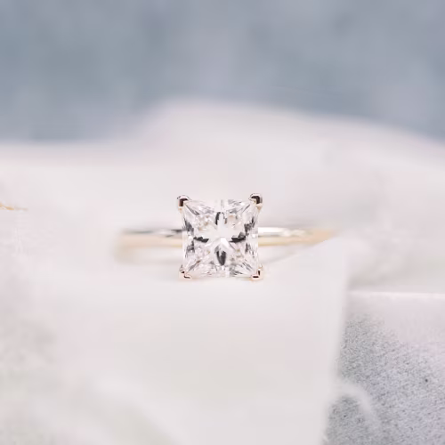 1.75 ct lab grown diamond princess cut solitaire in 14k yellow goldt