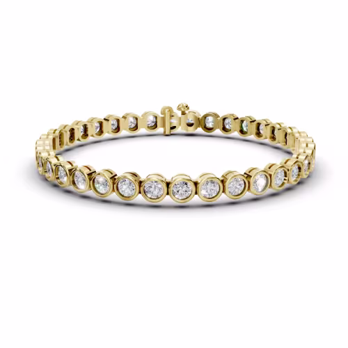 14k Yellow Gold 6ctw Round Diamond Bezel Tennis Bracelet | Elegant & Timeless in 14k Yellow Gold featuring Hand Selected 6.0 ctw Round Brilliant Diamonds (Main View)