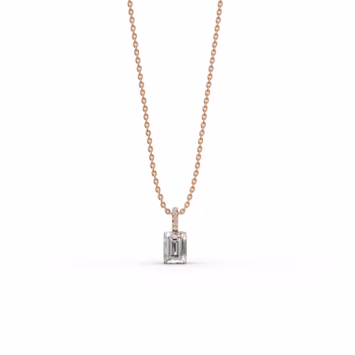 1.55 ct Lab Diamonds set in 14k Rose Gold 1.55ctw Emerald Cut Diamond Pendant with Pave Diamond Bail in 14k Rose Gold (Main View)