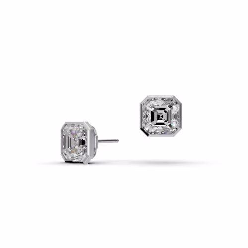 Exceptional Quality 4.0 ct Lab Diamonds 4ctw Asscher Cut Diamond Bezel Stud Earrings in 18k White Gold(Main View)
