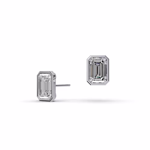 4.0 ct Lab Diamonds Emerald Cut Bezel Studs in 18k White Gold (Main View)