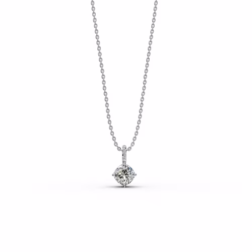 Hand Selected 2.05 Carat Man Made Diamonds set in White Gold 2.05ctw Cushion Cut Diamond Pendant with Pave Diamond Bail in 18k White Gold (Main View)