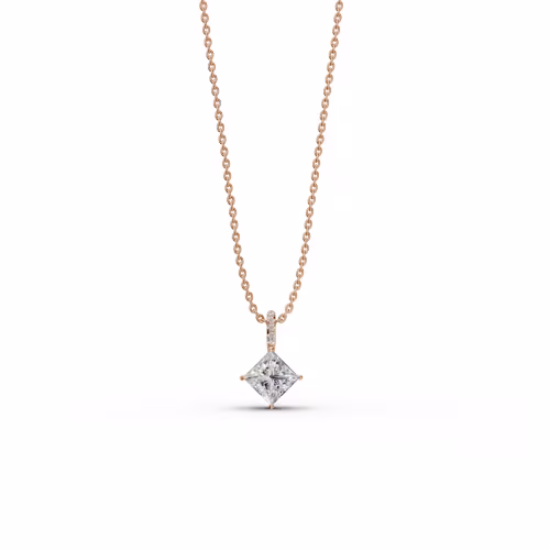 2.05 Carat Lab Created Diamonds set in 14k Rose Gold 2.05ctw Princess Cut Diamond Pendant with Pave Diamond Bail in 14k Rose Gold (Main View)