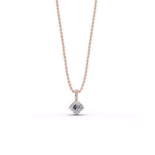 2.05 ct Lab Diamonds set in 14k Rose Gold Classic Asscher Pendant with Pave Bail (Side View)