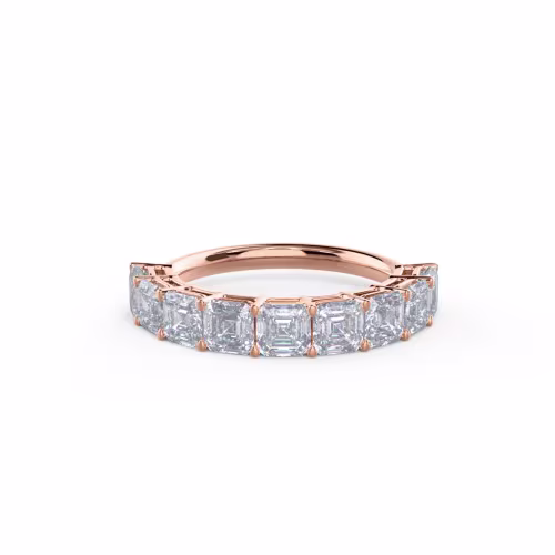 High Quality 2.5 Carat Lab Created Diamonds set in 14k Rose Gold Asscher Cut Half Eternity Band (Main View)