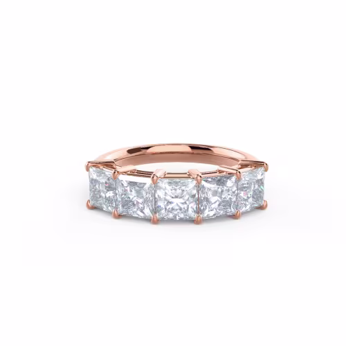 Exceptional Quality 2.5 Carat Lab Diamonds set in 14k Rose Gold Princess Five Stone (Main View)