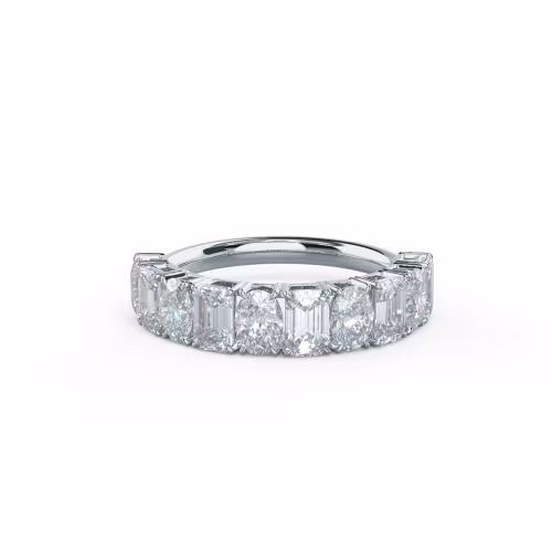 White Gold Emerald and Oval Half Band featuring 2.5 ct Lab Diamonds (Main View)