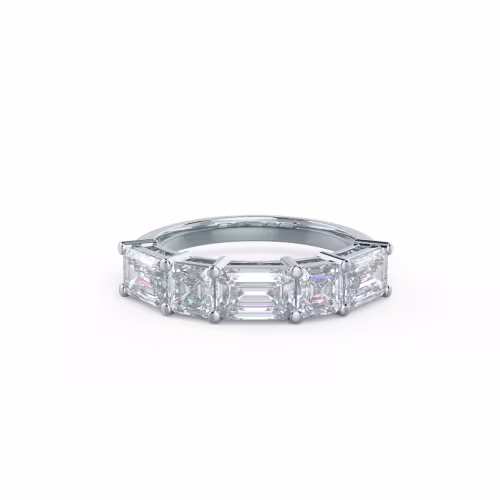 White Gold Emerald and Asscher East-West Five Stone featuring Hand Selected 2.6 ct Created Diamonds (Main View)