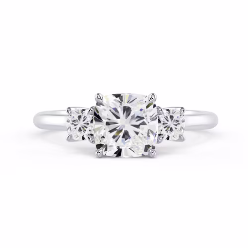 White Gold Cushion Three Stone Diamond Engagement Ring featuring 2.0 ct Lab Diamonds (Main View)