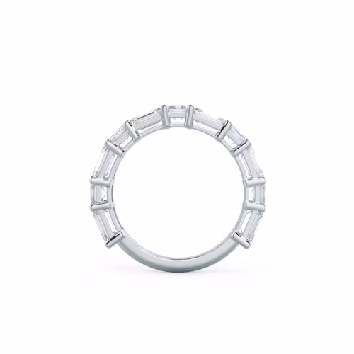 Hand Selected 3.4 Carat Lab Grown Diamonds set in 18 Karat White Gold Emerald and Asscher East-West Three Quarter Band (Profile View)