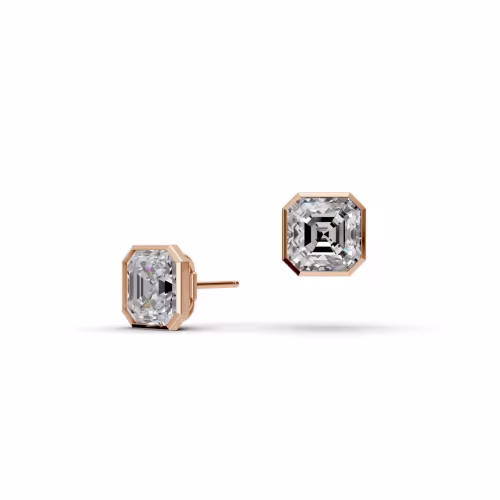 14 Karat Rose Gold 4ctw Asscher Cut Diamond Bezel Stud Earrings in 14k Rose Gold featuring 4.0 ct Lab Diamonds (Main View)