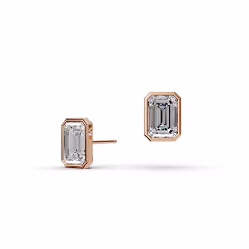 4.0 ctw Created Diamonds set in 14kt Rose Gold Emerald Cut Bezel Studs