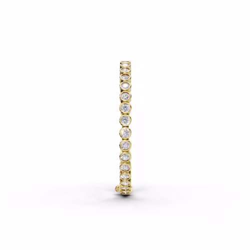 High Quality 6.0 Carat Round Brilliant Lab Diamonds set in 14k Yellow Gold Bezel Tennis Bracelet (Side View)