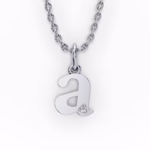 Single Stone Letter A Pendant in 14k White Gold