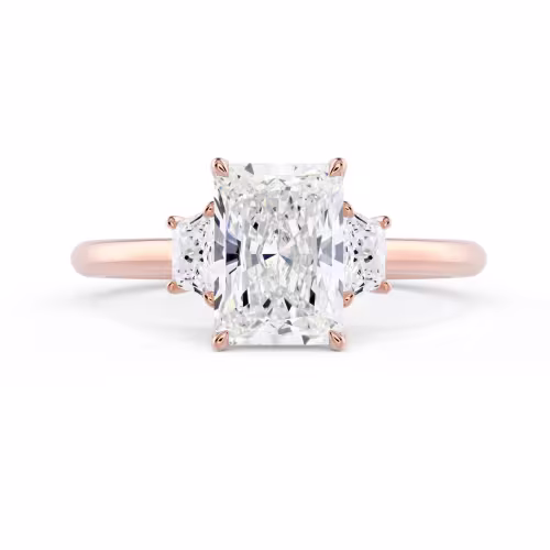 Lab Grown Diamonds Radiant and Trapezoid Diamond Engagement Ring in Rose Gold (Main View)