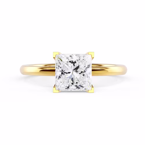 Lab Diamonds Princess Petite Four Prong Solitaire in Yellow Gold (Main View)