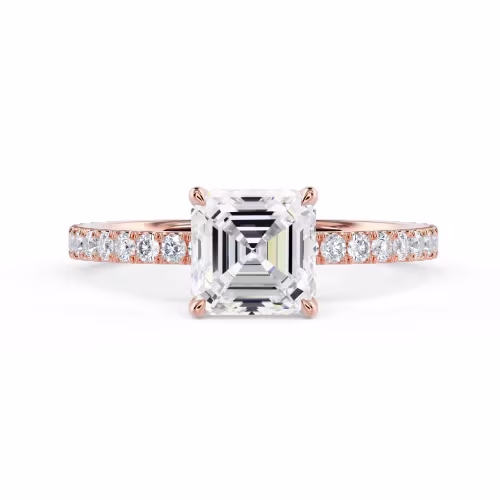 Lab Created Diamonds set in Rose Gold Asscher Classic Four Prong Pavé Diamond Engagement Ring (Main View)